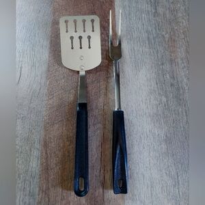 Vtg EKCO Spatula and Chromium Plated Meat Fork Black Plastic Handle